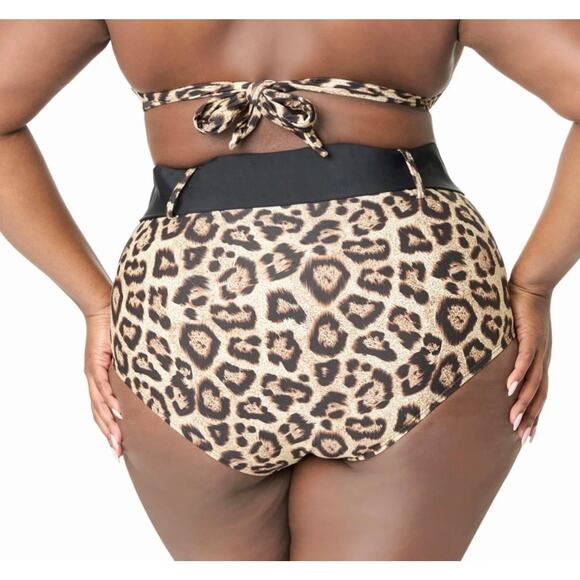 Unique Vintage Retro Leopard Belted High Waist Swim Bikini Bottom 1X NWOT - Picture 3 of 3
